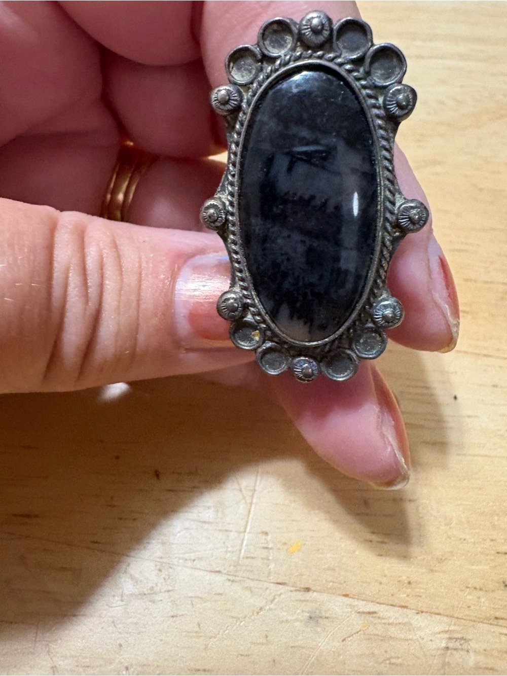 R1 - petrified Wood Agate sterling Silver Ring - size 5